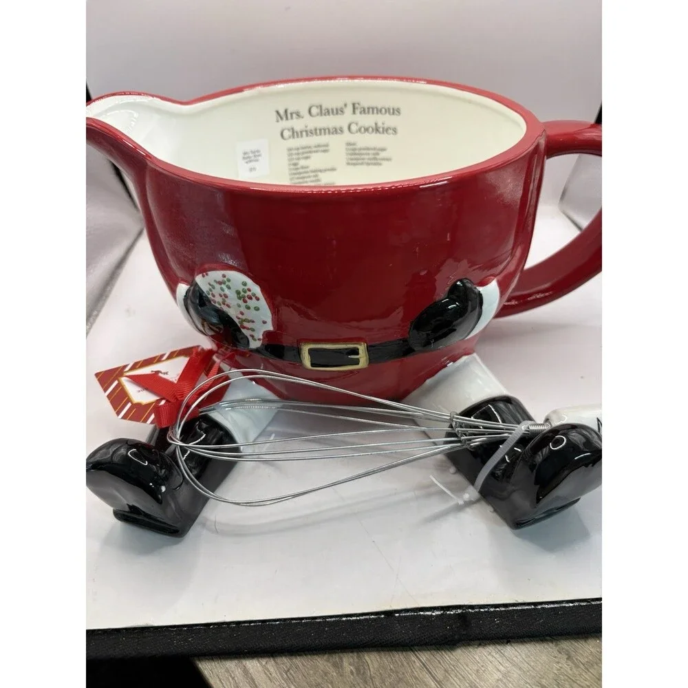 Global Design Connections Mrs. Claus Batter Bowl With Whisk NIB